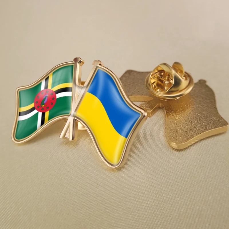 

Dominica and Ukraine Crossed Double Friendship Flags Lapel Pins Brooch Badges