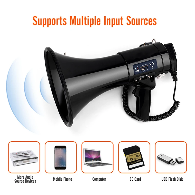 Loudspeaker Multi-function  50W Speaker High-power Megaphone Rechargeable Recording Portable Wireless Outdoor Handheld Tweeter