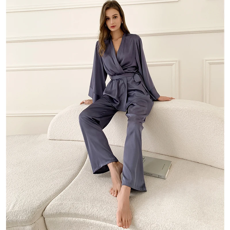V-Neck Womens Silk Satin Pajamas Pyjamas Sleepwear Suit Female Sleep 2 Piece Set Women's Loungewear Pijama