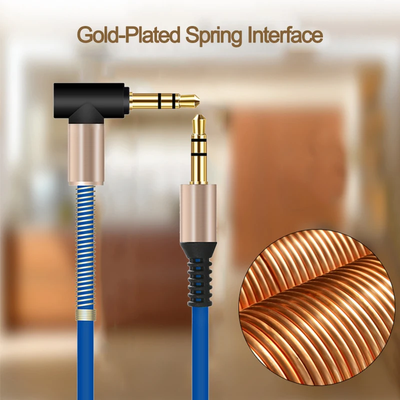 Аудио кабель 3.5 мм для автомобиля с позолоченным пружинным разъемом jack male для колонок JBL, наушников iPhone.