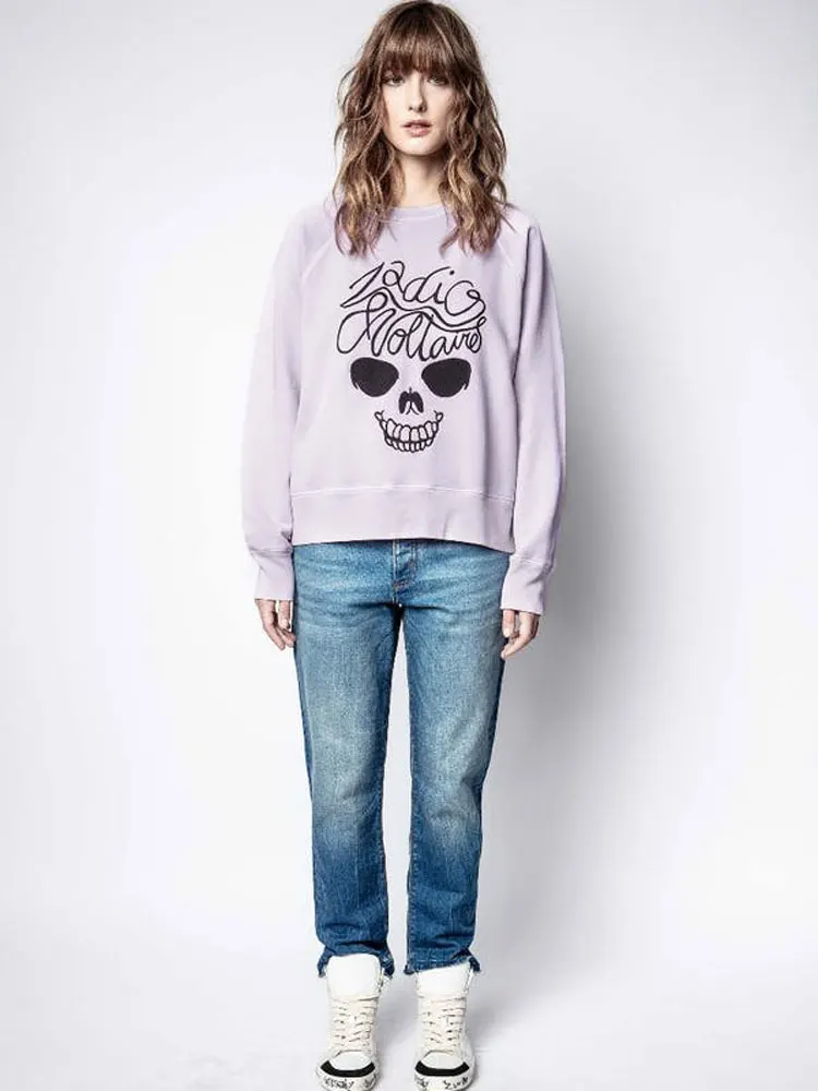 Женский пуловер с круглым вырезом фиолетовый свитер |