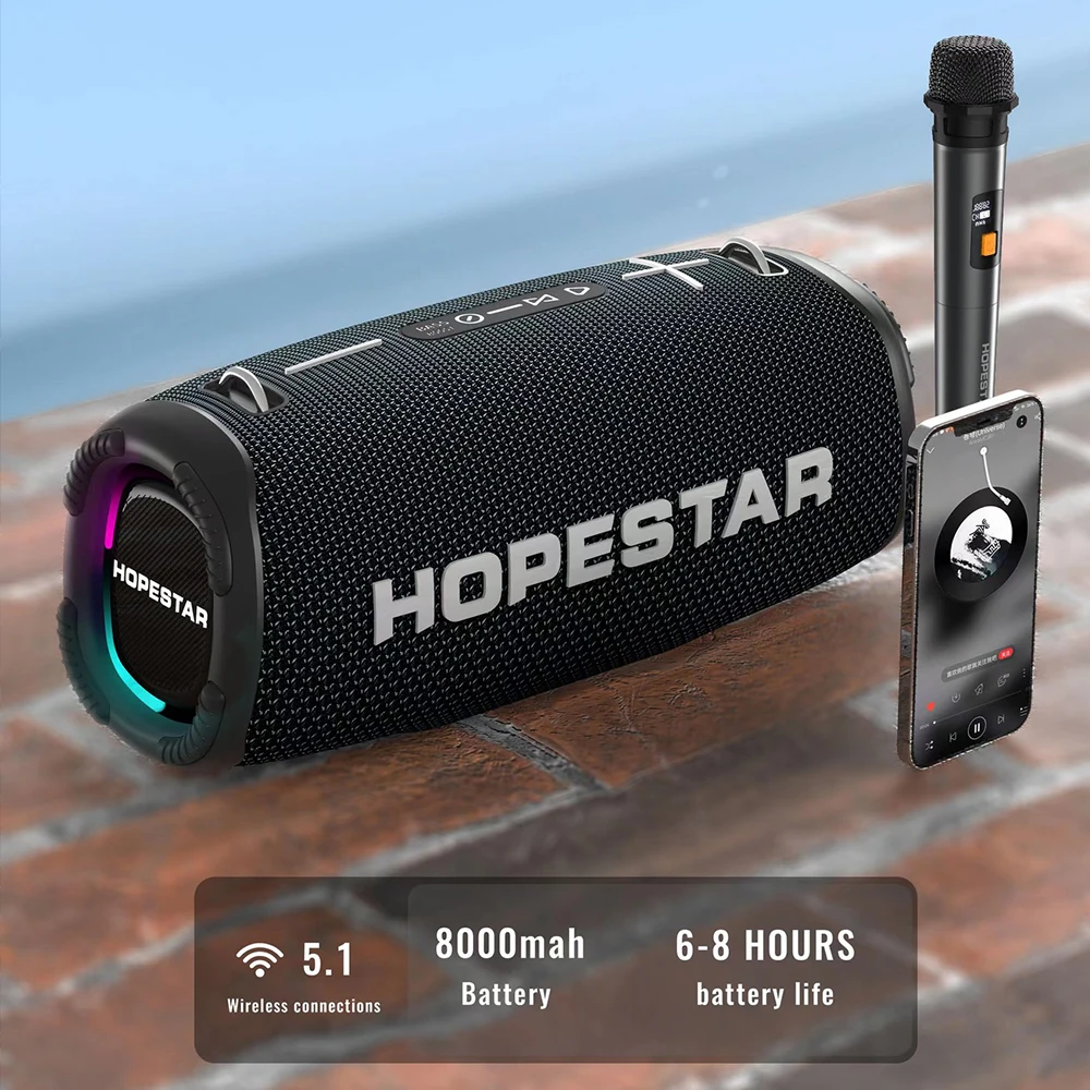 Фото Портативная перезаряжаемая колонка Hopestar Mini с сабвуфером, мощным звуком и дисплеем, для вечеринок на открытом воздухе и домашнего использования №2