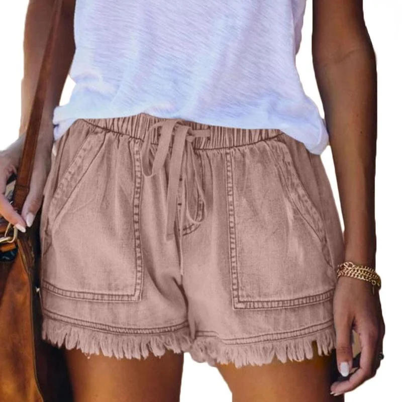 2023 New High Waist Elastic Waist Casual High Waist Slim Shorts Jeans Summer Women's Loose Straight Shorts Women Clothing