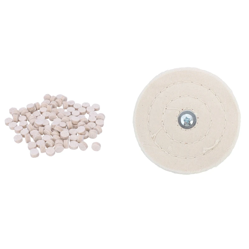 

100Pcs Wool Felt Polishing Buffing Round Wheel Tool + 2 Shank with 4Inch 100mm Cloth Polishing Mop Wheel Pad