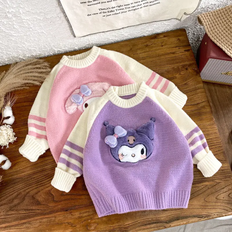 

Kawaii Cartoon Sanrio Kuromi My Melody Clothes Cute Girl Sweater Autumn Winter Round Neck Pullover Bottoming Sweater Purple Pink