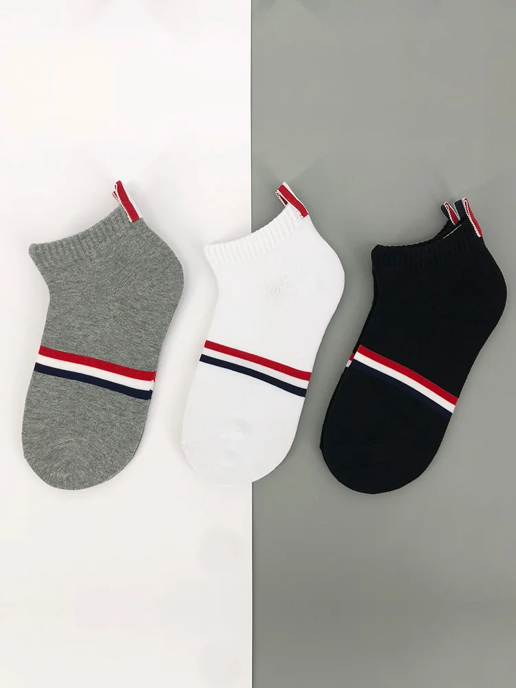 3 pairs of tb socks men's deodorant sweat-absorbing breathable sports trend thin women's short-barreled low-top striped socks