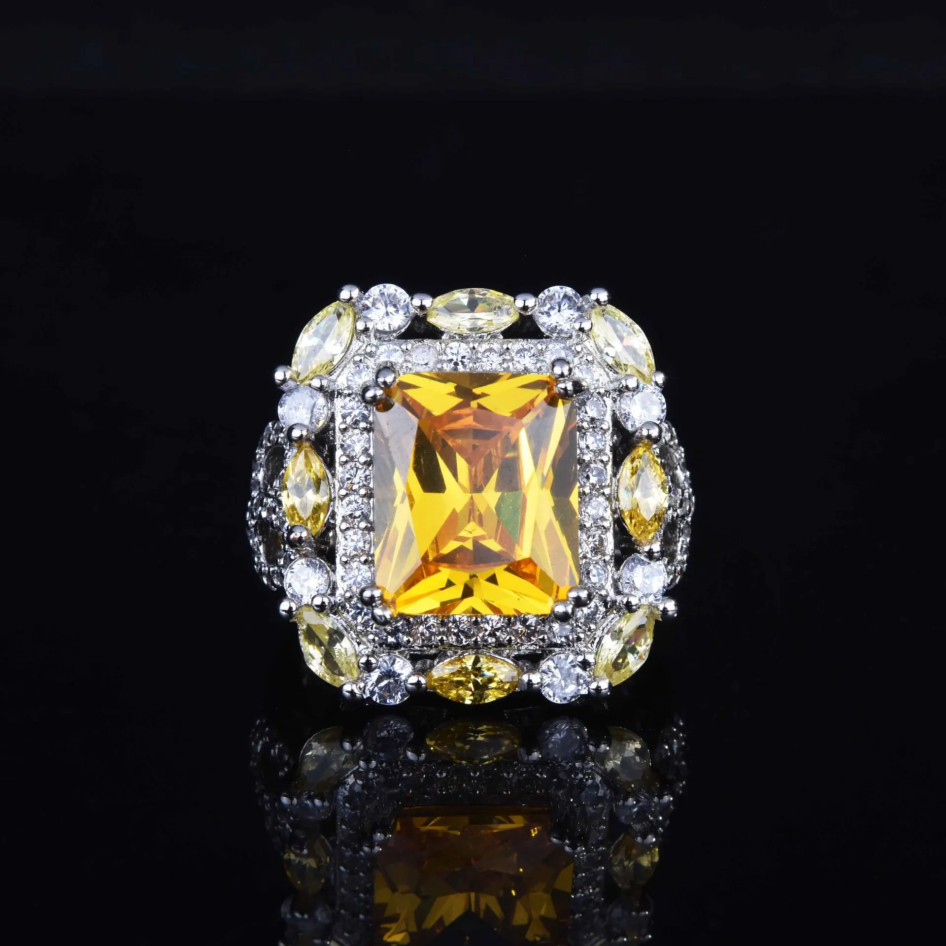 

Новые трендовые дизайнерские кольца для женщин с фианитом, обручальные когти, элегантные кольца с желтым фианитом класса ААА, женские сваде...