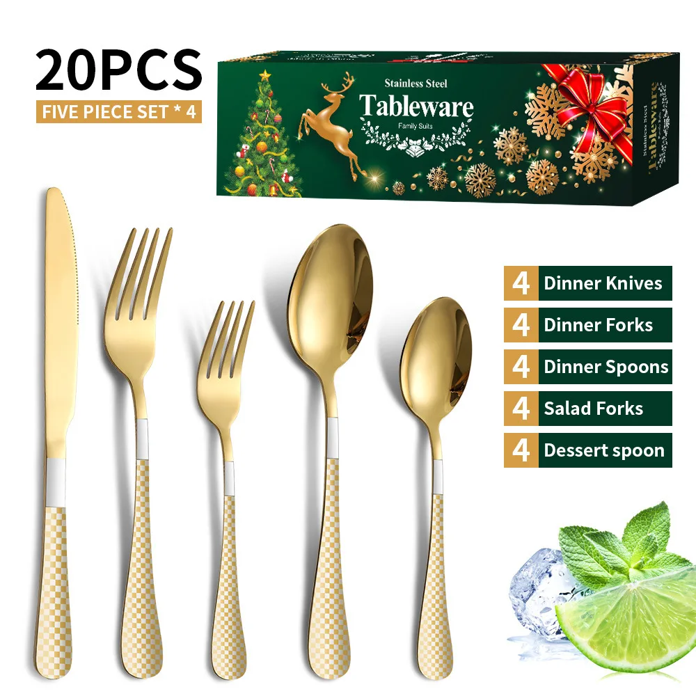

20pcs Gold Dinnerware Set Stainless Steel Tableware Set Knife Fork Spoon Flatware Set Dishwasher Safe Silverware Cutlery Set
