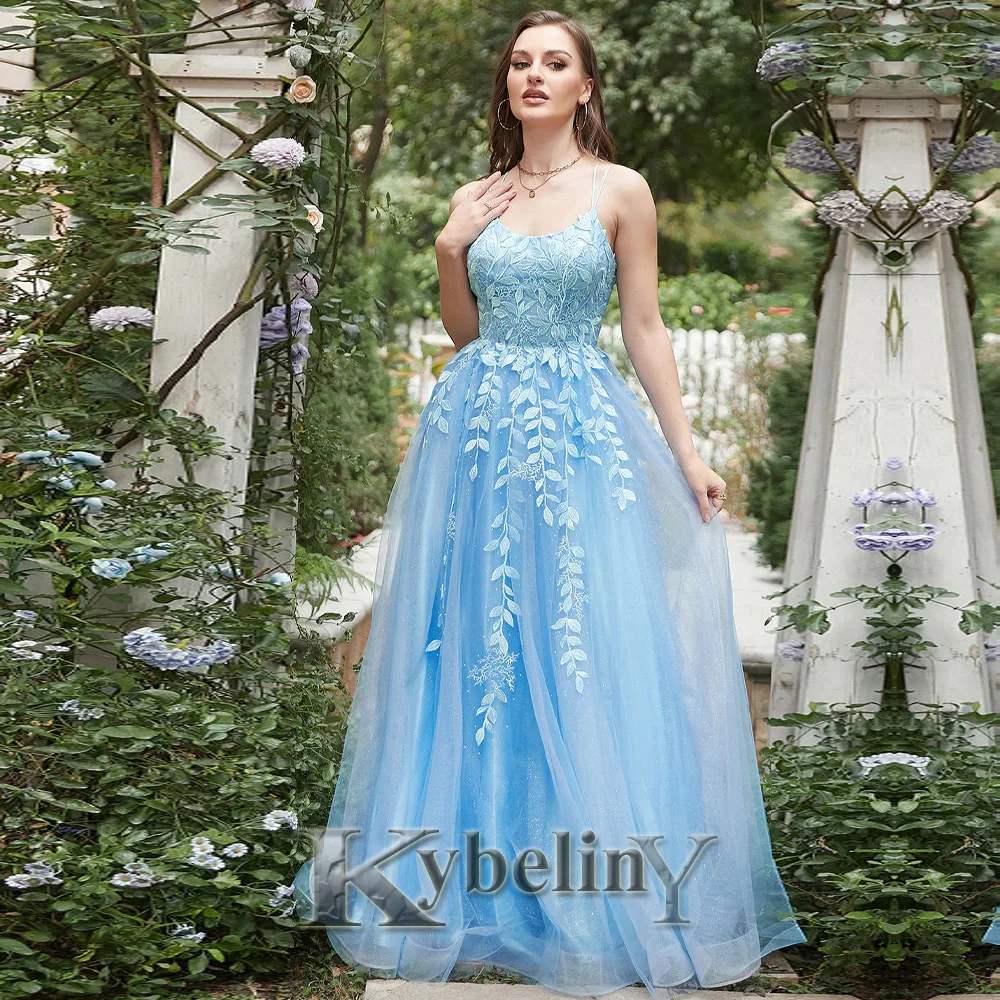 

Kybeliny Prom Dresses Stylish Evening Gowns Spaghetti Strap SCOOP Appliques Vestidos De Fiesta 2023 For Women Formal Custom Made