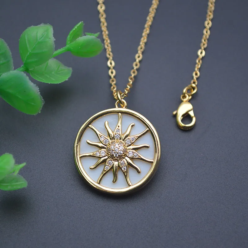 

22mm Big Size Sun Shape Freshwater Shell Pendant Necklace Trendy for Women Party Jewelry Nickel Free
