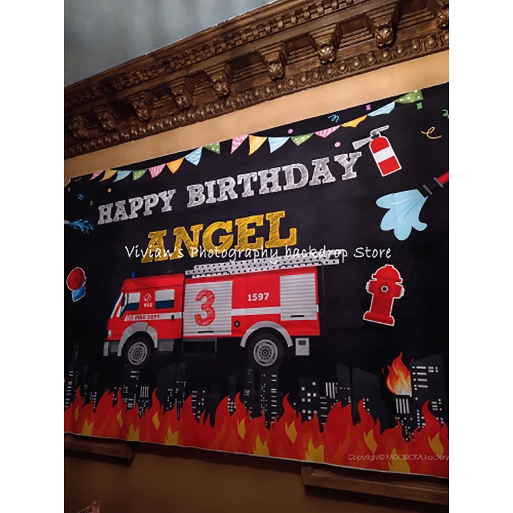 Фотофон пожарный День Рождения Вечеринка грузовик фотография фон день рождения