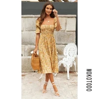 mokotodo maxi dress women party new floral print square collar backless flare sleeve mid calf a line casual chiffon polyester