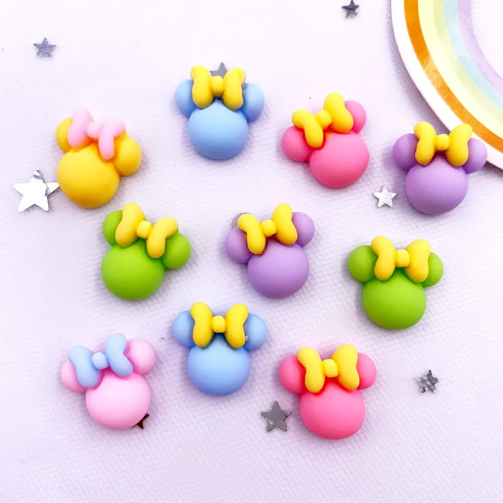 Ful Resin Mini Cartoon Bow Mouse Head Flatback Cabochon Scrapbook 30pcs Diy Accessory Decor Figurine Hair Accessories Om391