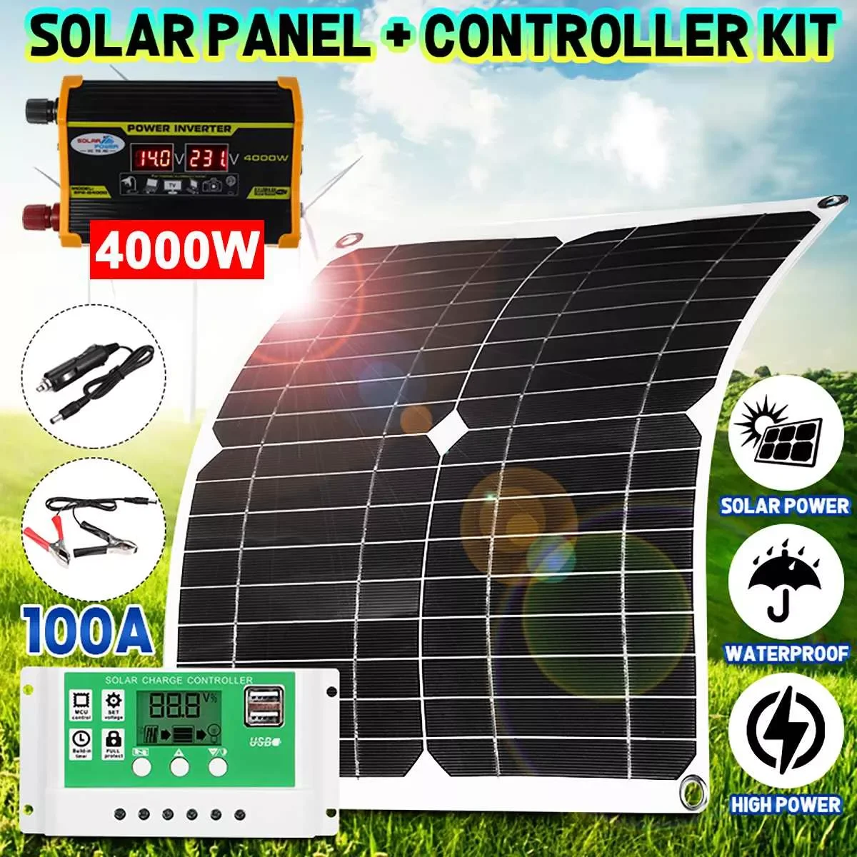 

600W Solar Panel Dual 12v USB With 30A 60A Controller Waterproof Solar Cells Poly Solar Cells for Car Yacht RV Battery Charger