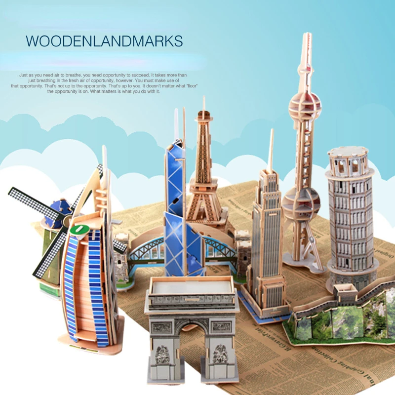 3D wooden jigsaw puzzle famous landmark building model DIY mosaic creative handmade mosaic ornaments