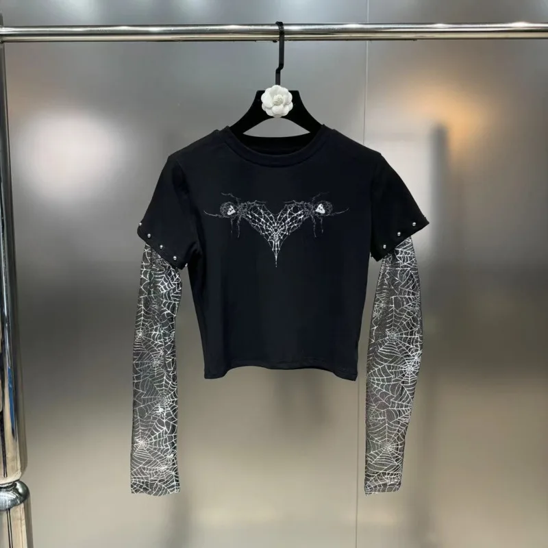 Женская футболка с длинным рукавом круглым вырезом и принтом