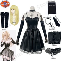 anime death note cosplay costume misa amane imitation leather sexy dress glovesstockingsnecklacenotebookwig uniform outfit
