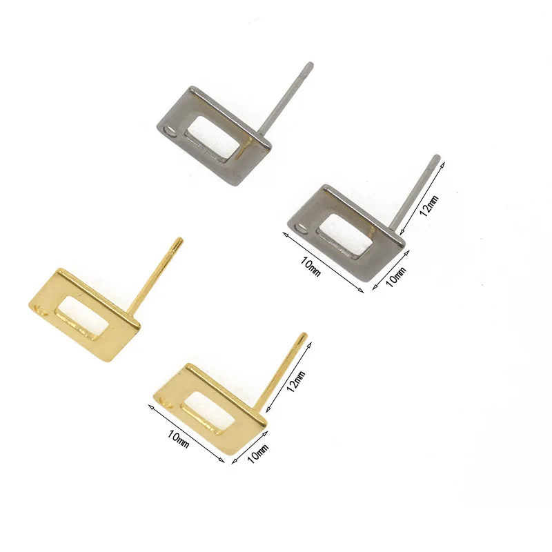 20Pcs Stainless Steel Square Stud Earrings With Holes Blank Base Tray Fit 10mm Jewelry  Making Earring Accessories Wholesale