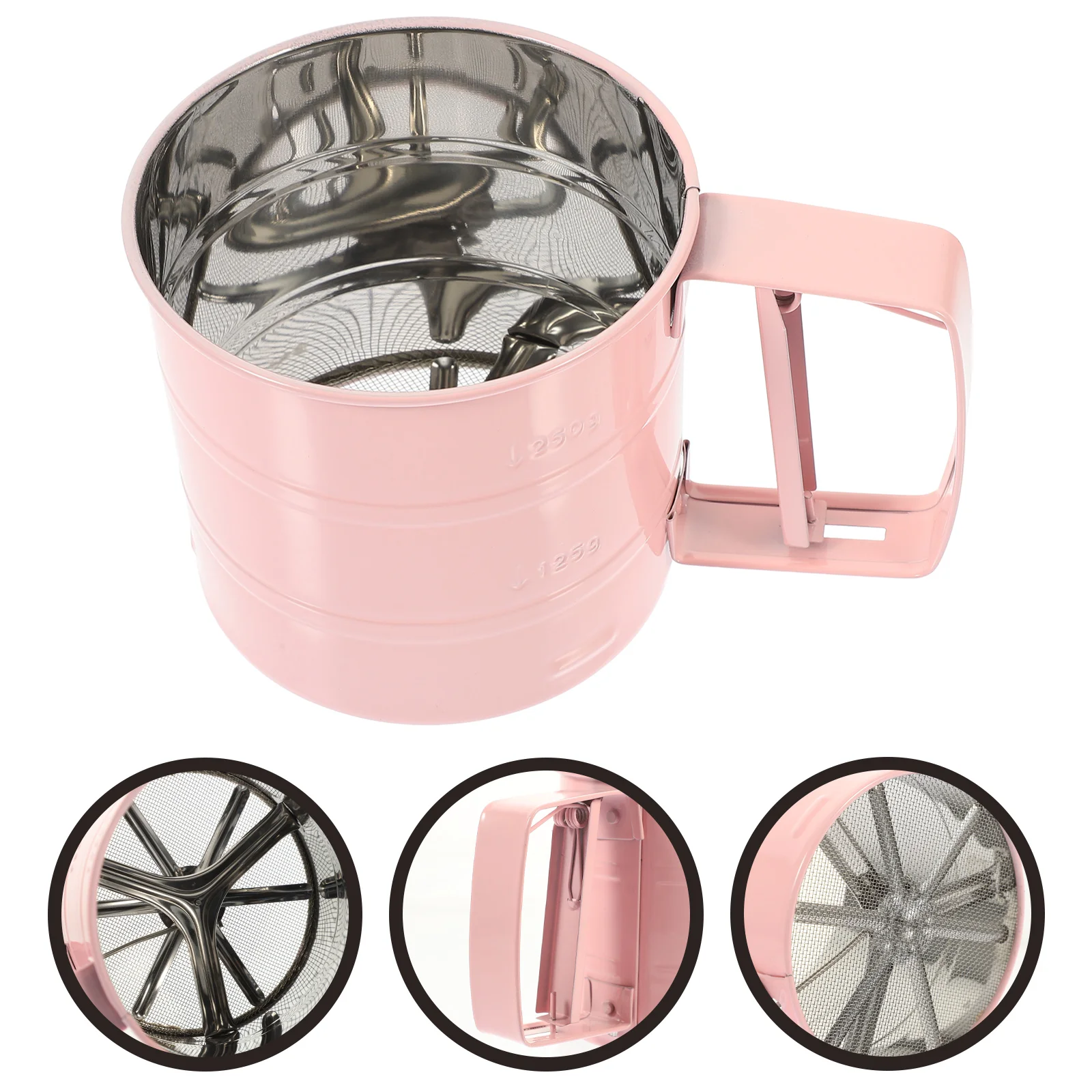 

Hand Press Flour Sieve Baking Strainer Cup Sifter Stainless Steel Handheld Sugar