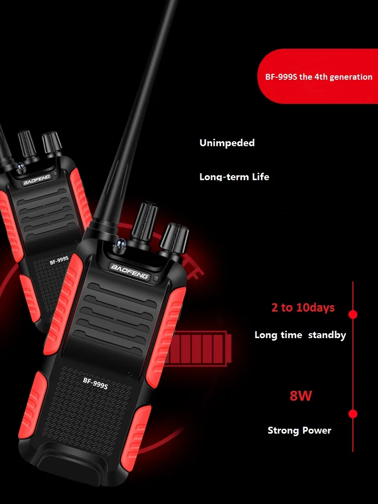 2pcs Baofeng BF-999S Two-way Radio walkie talkie 8W/3800mAh CB Radio FM Transceiver walkie-talkie