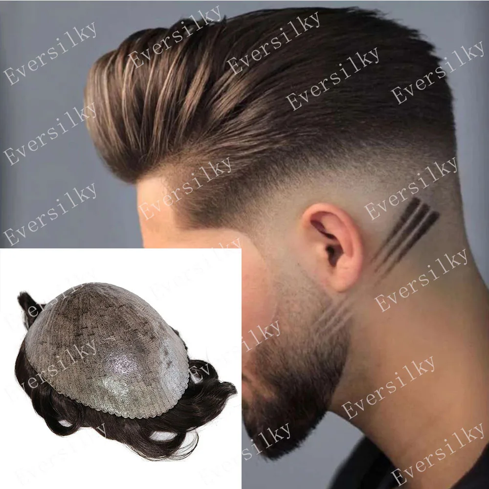 Brown or Black Men's Wigs Human Hair Full Thin Skin PU Toupee Male Capillary Prosthesis Hair Unit Replacement System For Men