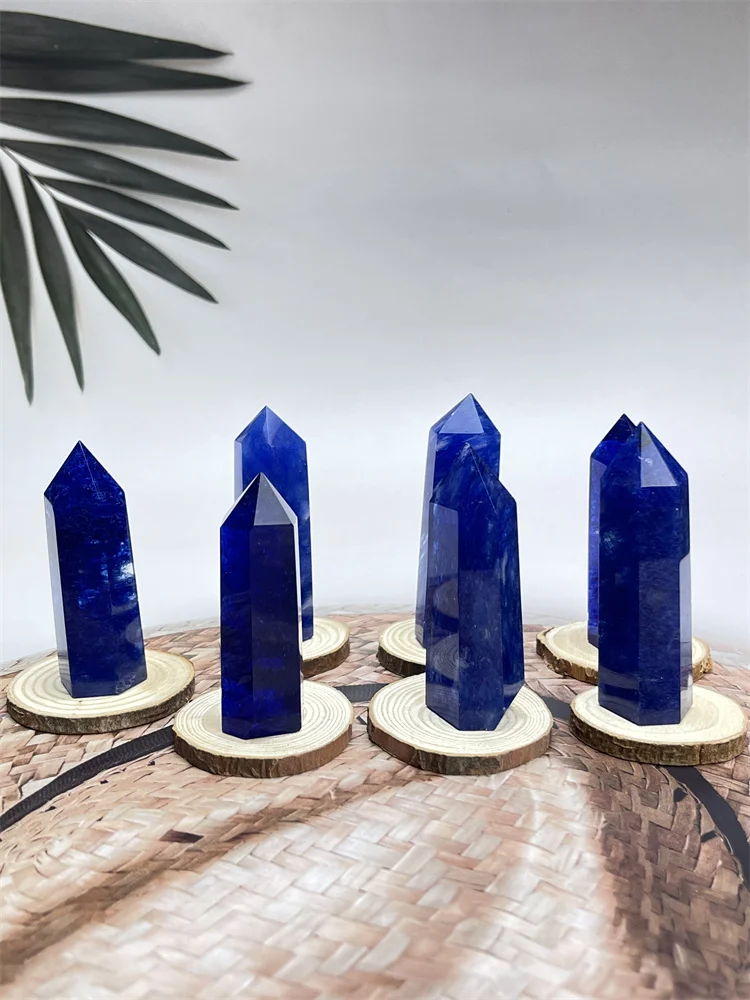 

1pc Dark Blue Smelted Stone Wand Crystal and Stone Healing Obelisk Meditation Chakras Home Decor Feng Shui Crafts + Base