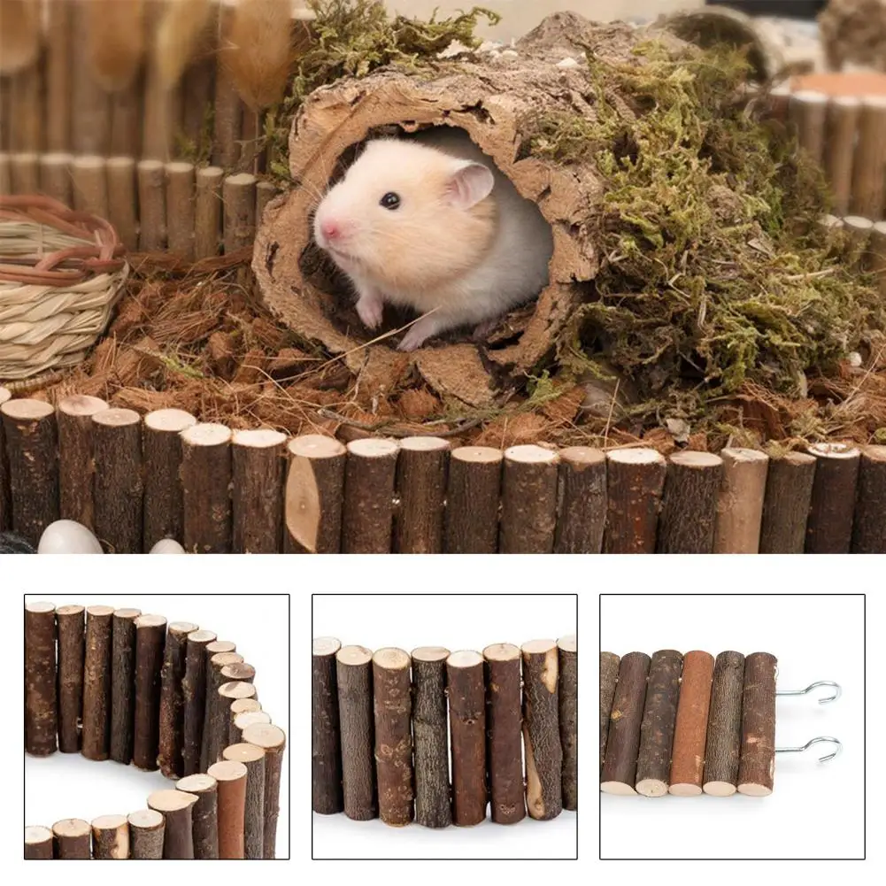 

Wooden Hamster Climbing Toy Easy Installation Exercise Training Natural Wood Hamster Suspension Bridge Toy for Small Animals