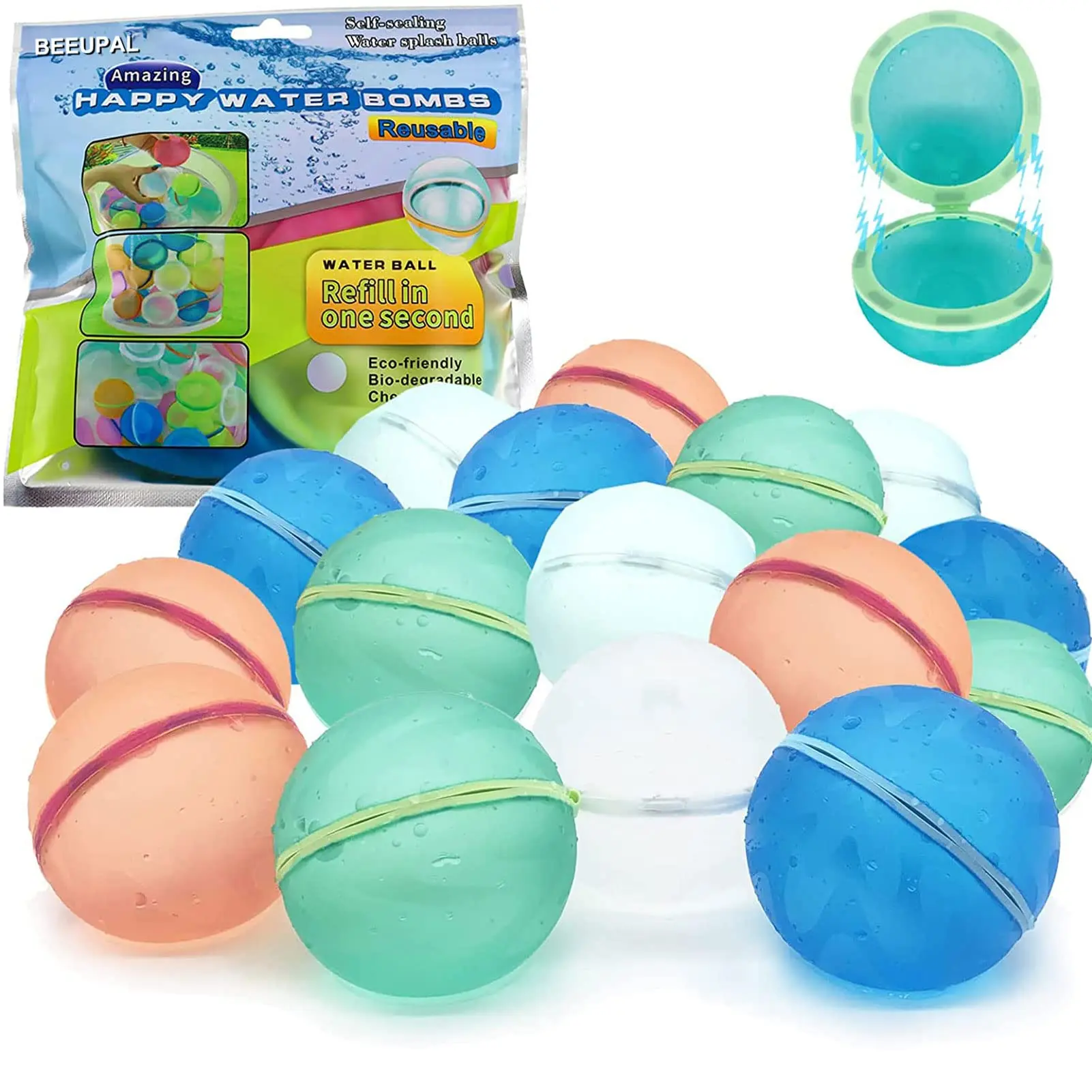 

Reusable Water Balloons Quick Fill Self Sealing, Refillable Water Balls Water Bomb Splash for Water Fight Game Summer Pool Party