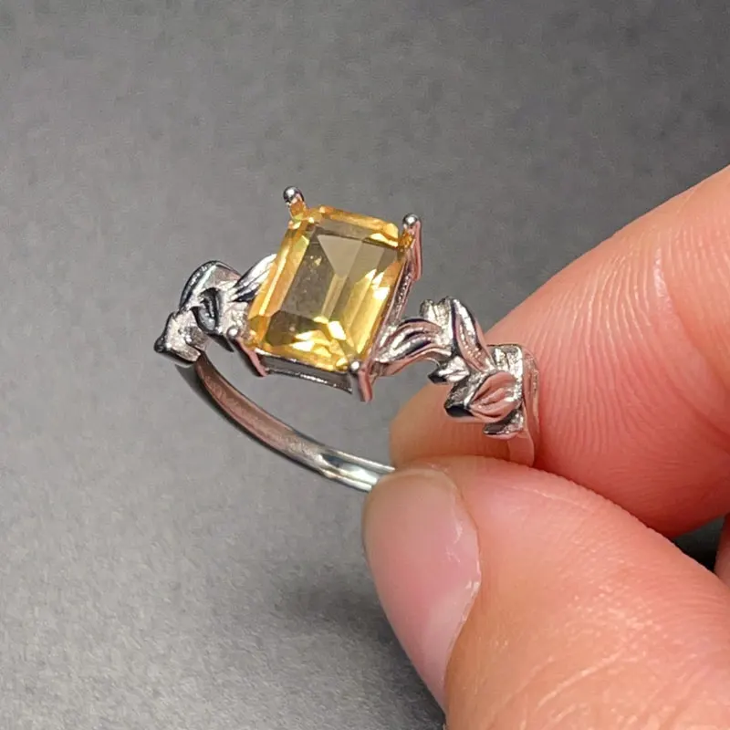 

925 Silver Olive Branch Ring with Gemstone 6*8mm VVS Grade 1ct Naturalk Citrine Ring for Woman 18K Gold Plating Citrine Jewelry