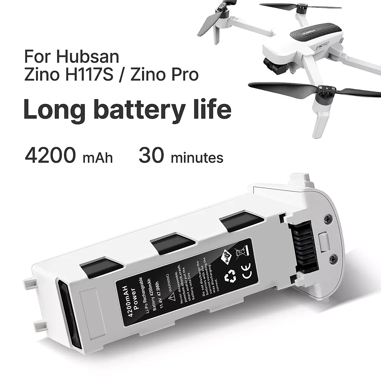 Аккумулятор для квадрокоптера Hubsan H117S Zino, 11,4 в, 4200 мАч