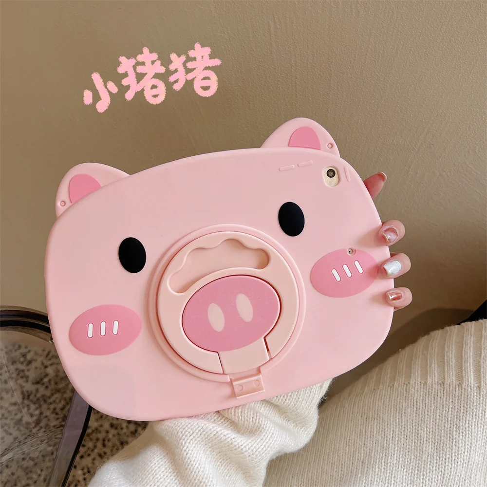 

For iPad 5 6 5th 6th Gen Case Kids Cover Funda Air 1 2 9.7 2017 2018 Rotating Stand Tablet Protective Shell Pig Cartoon Coque