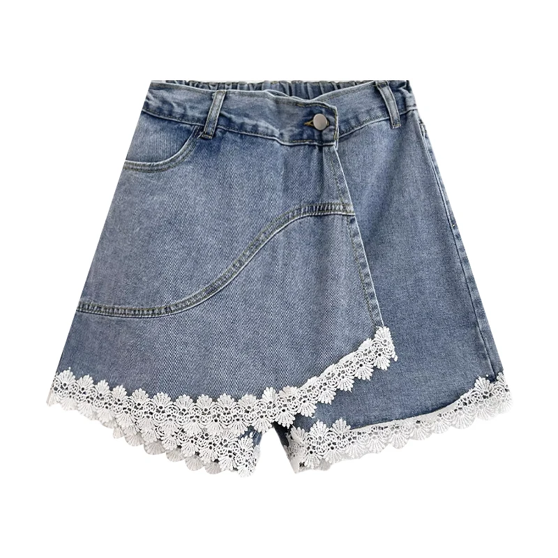 

Винтажная промытая кружевная полуэластичная джинсовая юбка А-силуэта с высокой талией