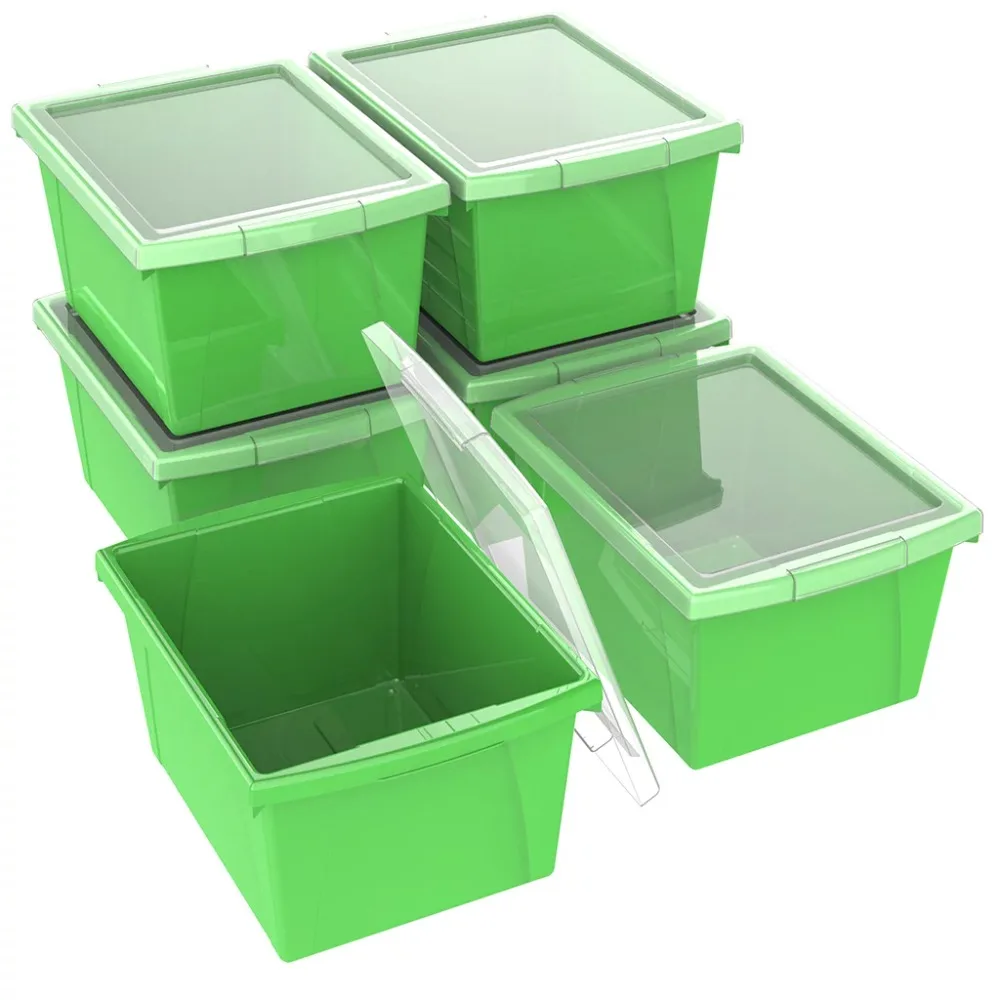 

4 Gallon Plastic Storage Bin with Lid for Kids, Letter Size, Green, 6-Pack Tool Box Organizer