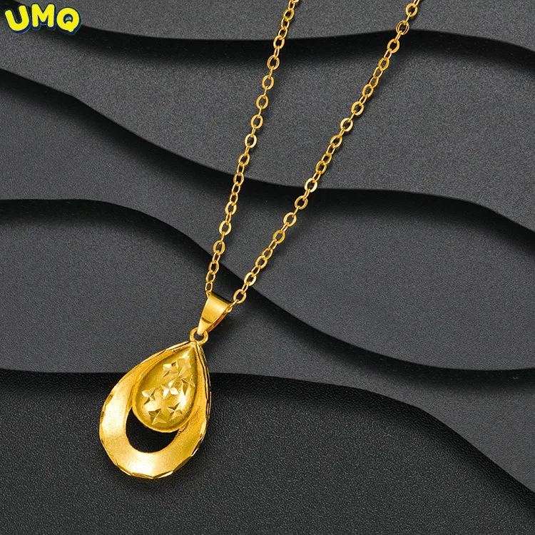 

Vietnam Sand Gold Classic Sandblasting Water Drop Clavicle Chain Brass Gold Plated Necklace Women's Fashion Trendy Jewelry