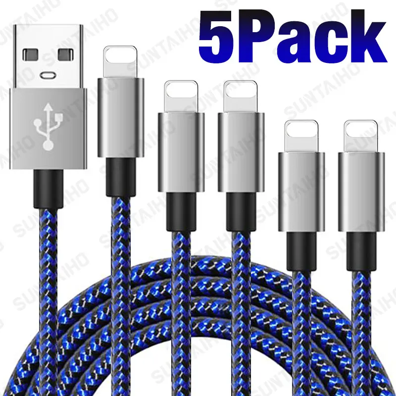 

5Pack USB Cable for iPhone 12 11 Pro XS Max XR X Fast Charging Cable for iPhone 7 8 6s Plus iPad Data USB Charger iPhone Cable