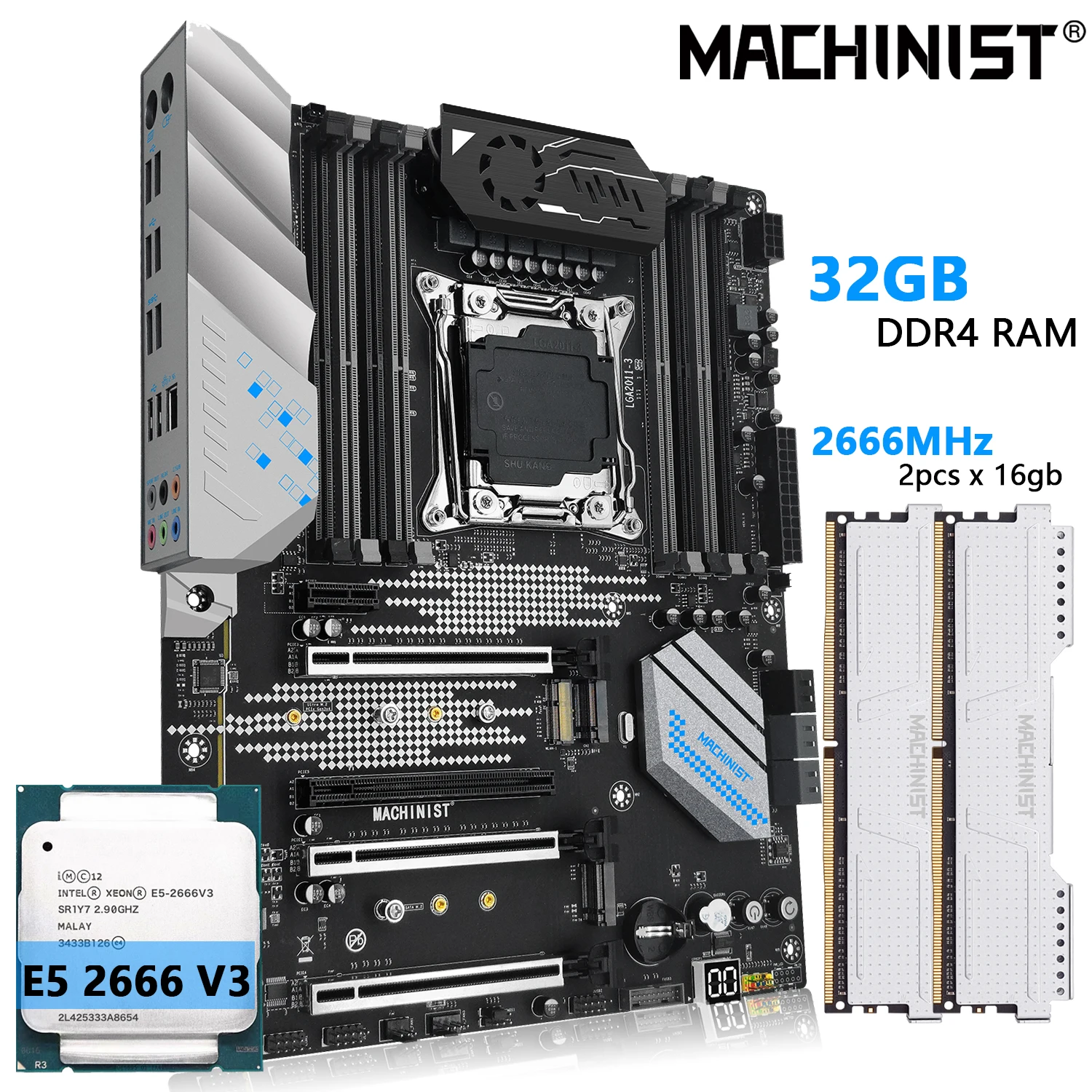 

Комбинированный комплект материнской платы Machinsit X99, LGA 2011-3, процессор Intel Xeon E5 2666 V3 и DDR4 32 Гб (2x16 ГБ), оперативная память ATX X99 MR9S
