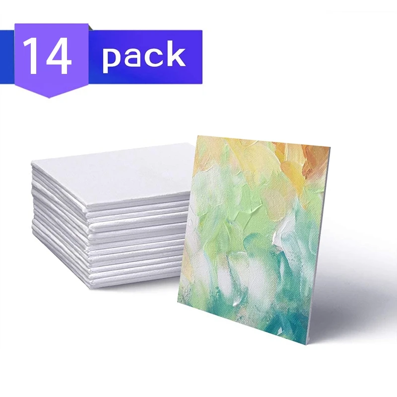 

14Pack 8X8inch Painting Canvas Panels, Primed White Cotton With Recycled Board Core For Artists,Hobby Painters, Kids