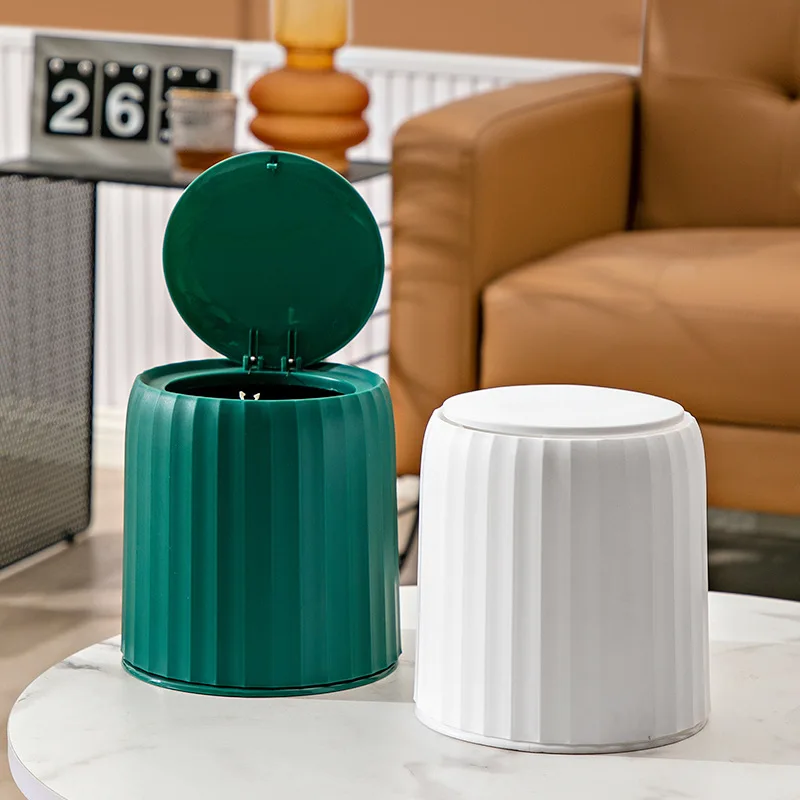 

Japanese Desktop Waste Bin Push Type Pen Makeup Brush Storage Bucket Office Double Layer Trash Organizer Kawaii Round Pen Holder