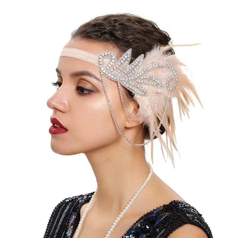 

Feathers Flapper Headbands 1920s Prom Queen Headpiece for Special EventWedding Engagement Night Headwear Hair Styling