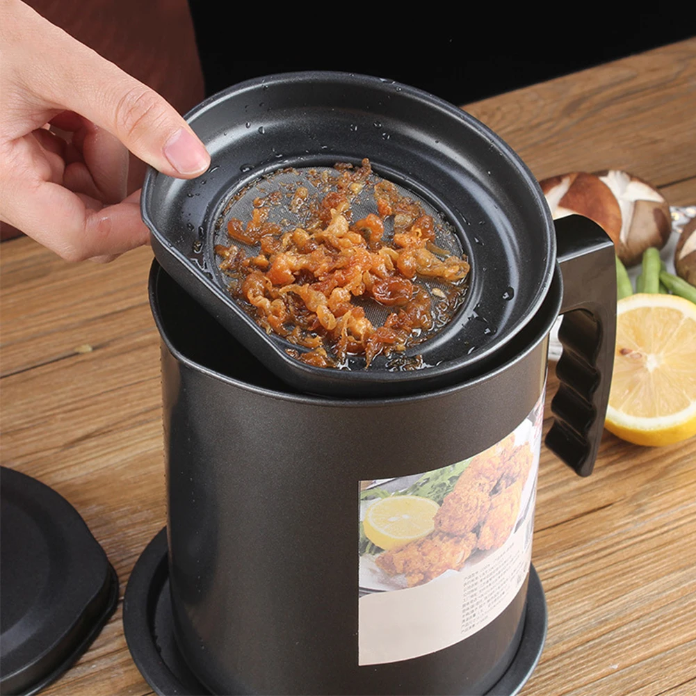 

1.3L Oil Storage Frying Stainless Steel With Strainer Can Pot Kitchen Tool Leakproof Multifunction Grease Container Bacon Kettle