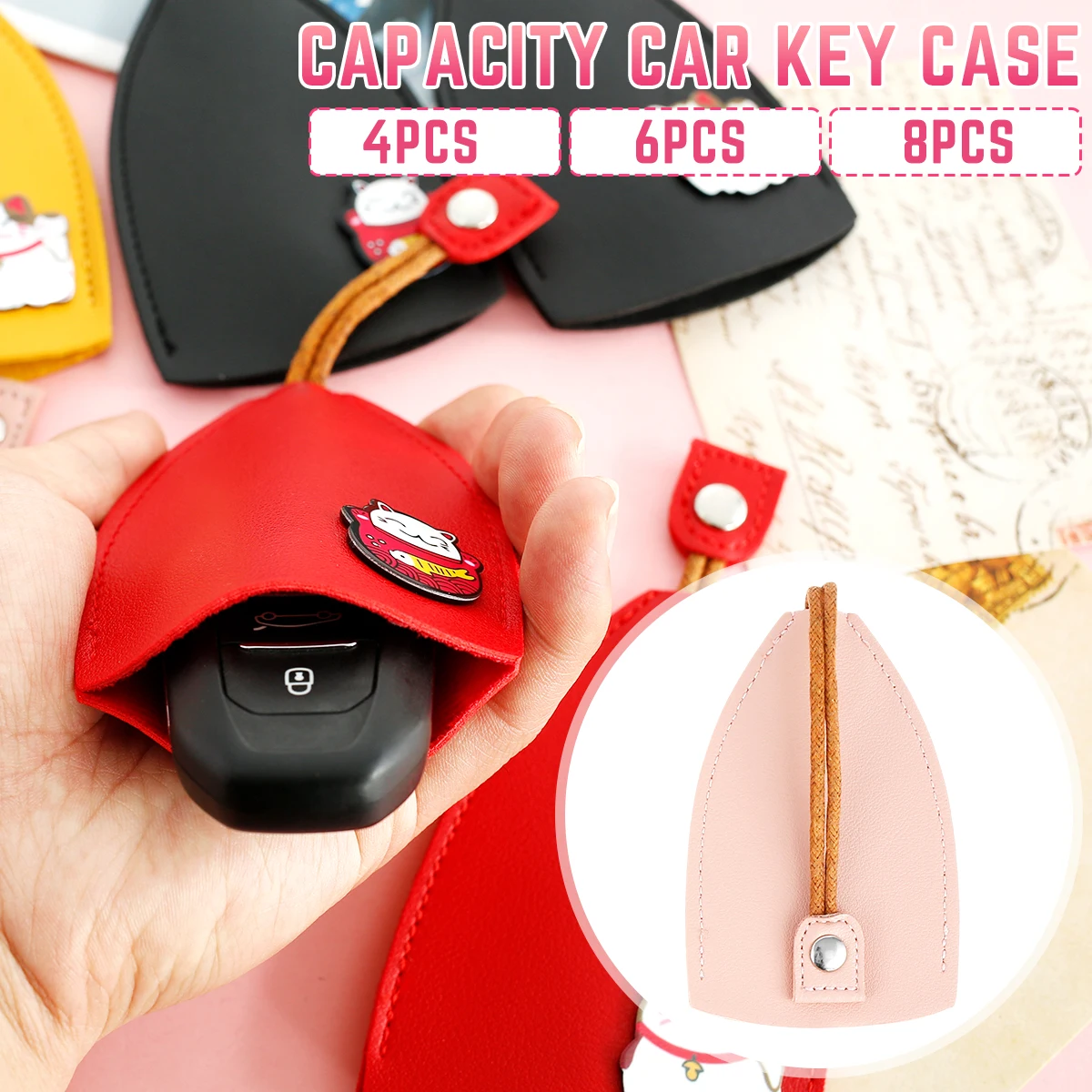 

8/6/4Pcs Pull Out Key Sleeve PU Leather Pull Out Car Key Case Cute Cartoon Animal Key Holder Protector Case Portable Keychain