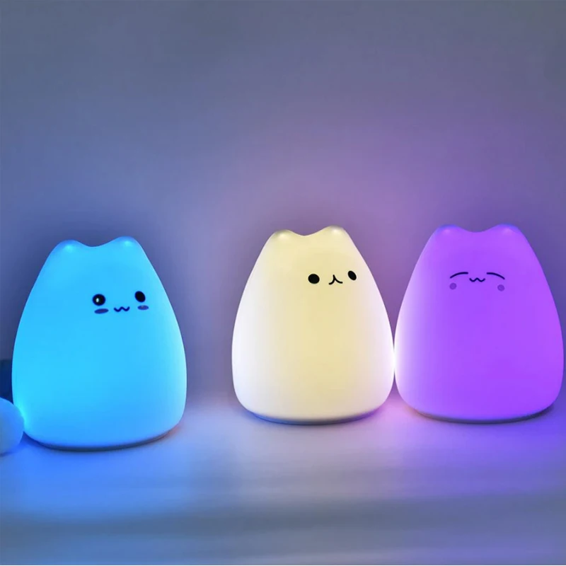 

Yi Cute Pat Light Cute Cat Silicone Light Children's Gift LED Colorful Color Changing Bedroom Atmosphere Small Night Light