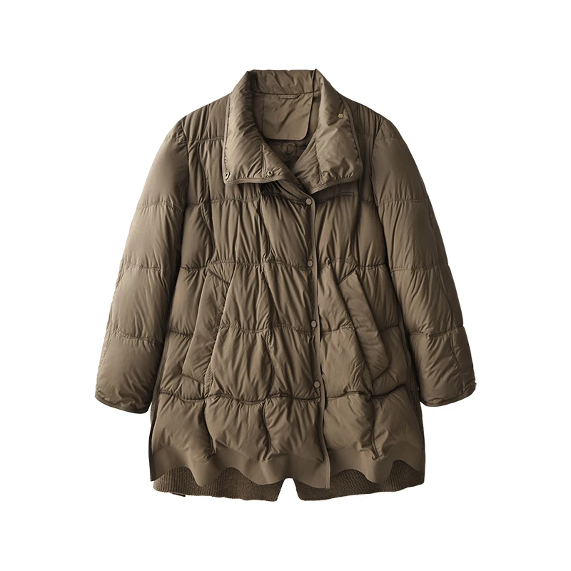 Design Fashion High Quality 90% White Goose Down Vintage Wide-waisted Covered Button Autumn/Winter Winter Jacket Women