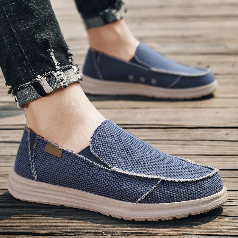 

Summer Denim Canvas Men Casual Breathable Shoes Outdoor Non-Slip Sneakers Comfortable Driving Shoes Men's Loafers Big Size 39-47
