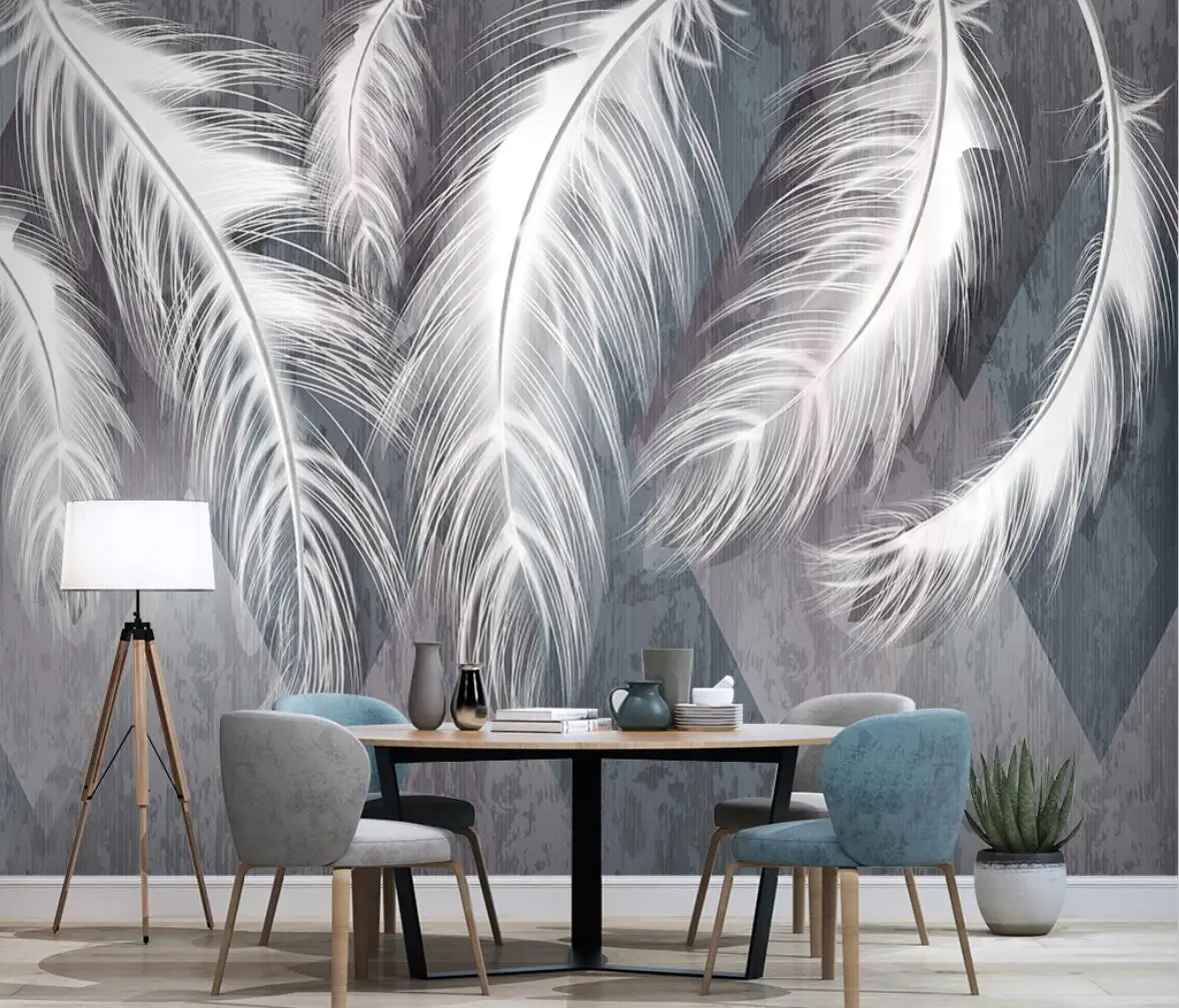 

beibehang Custom European white feather Wallpapers for Living Room Sofa Background papel de parede 3d Wallpaper home Decor