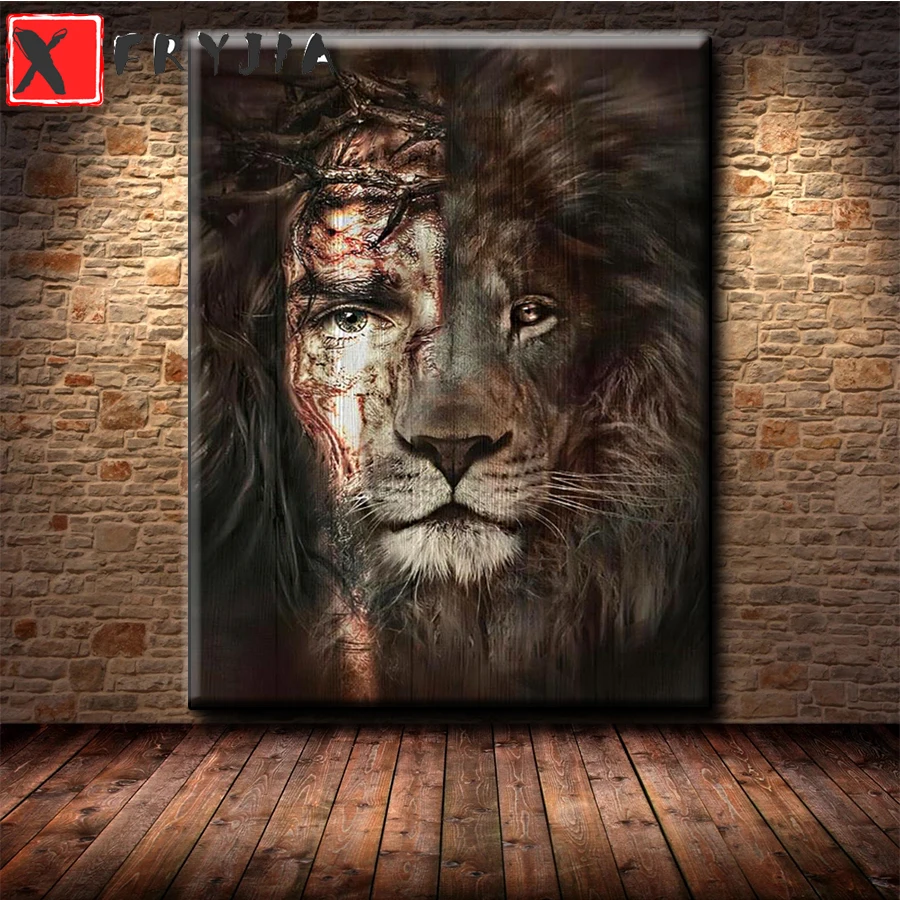 

Diamond Embroidery abstract jesus and lion portrait art Full Square round Diamond Mosaic Art Painting Cross Stitch Wall Decor