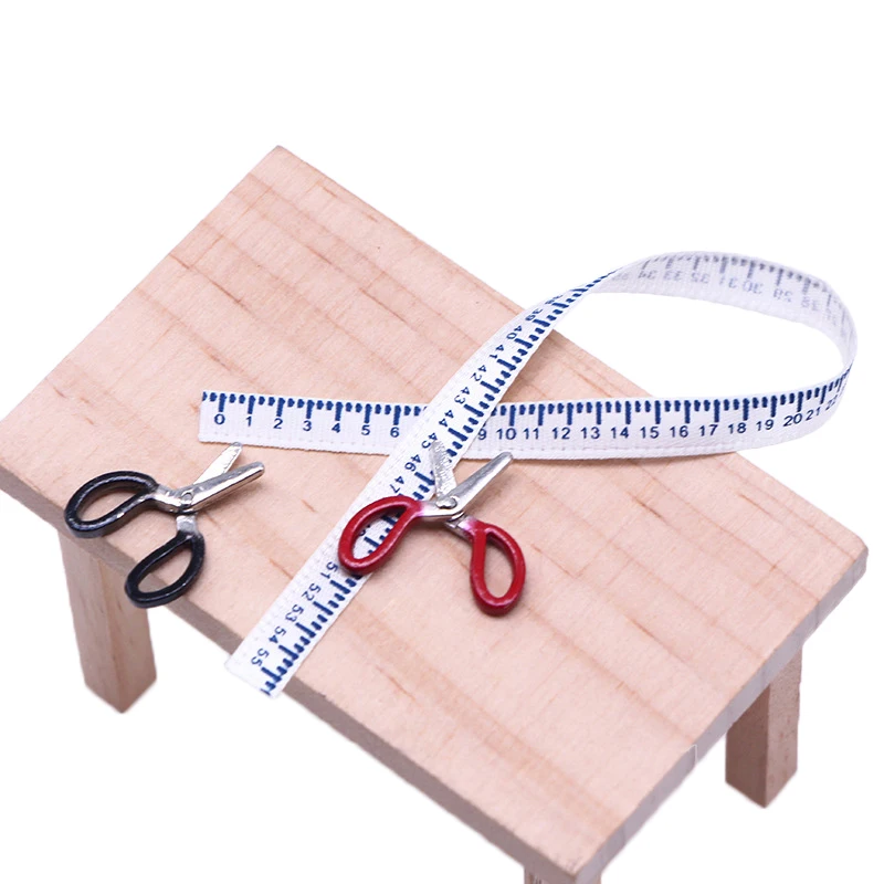 

New 1Set Dollhouse Simulation Scissors Sewing Gauge Model Miniature Furniture Accessories DIY Accessorie Doll House Decorations