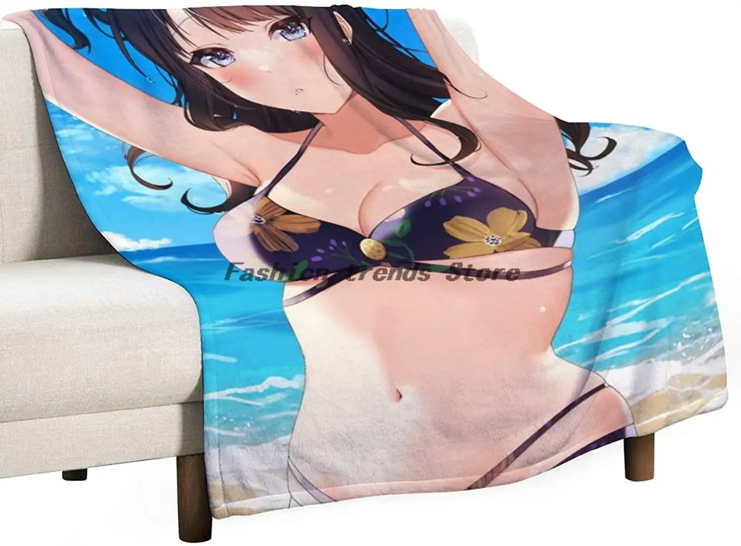 

3D Printed Blanket | Anime Beach Bikini Girl Ponya Cartoon Characters Blanket Quilt | Soft Plush Fleece Sherpa Throw Blanket