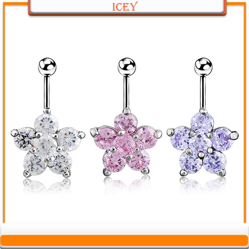 

1pc plum blossom belly ring Zircon navel stud Stainless steel belly navel jewelry alloy belly button ring Piercing products