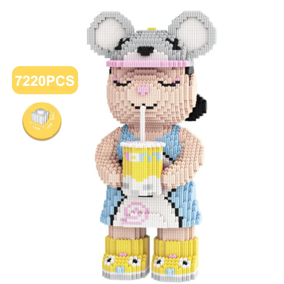 

46CM City Creative Cartoon Milk Tea Bear Nano Building Blocks 3D Fashion Assembled Colour Model Bricks Children Toys Friend Gift